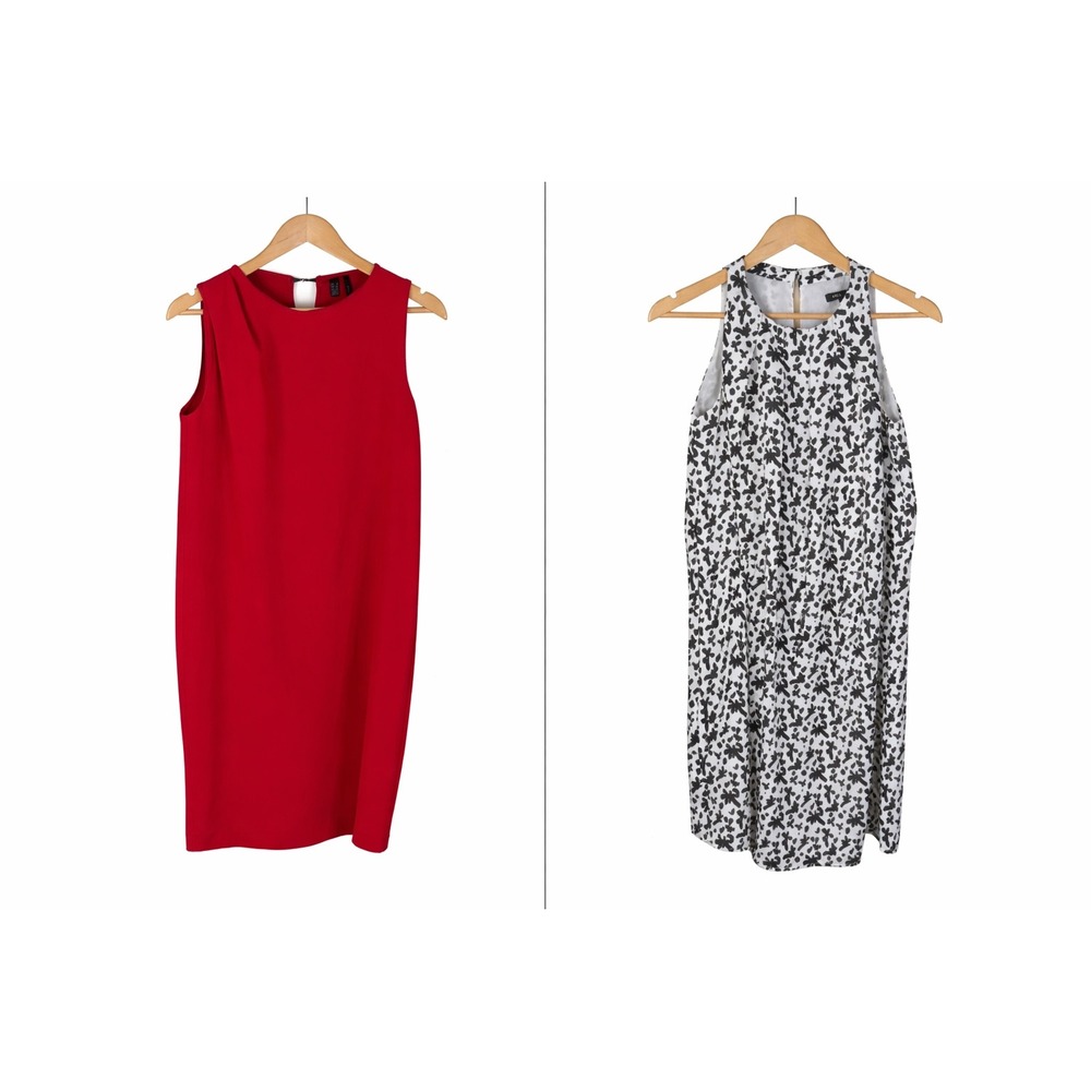 BUNDLE MNG (2) Sheath Dress Cherry Red Printed Keyhole Back Size XS/4 Careerwear - Picture 1 of 11